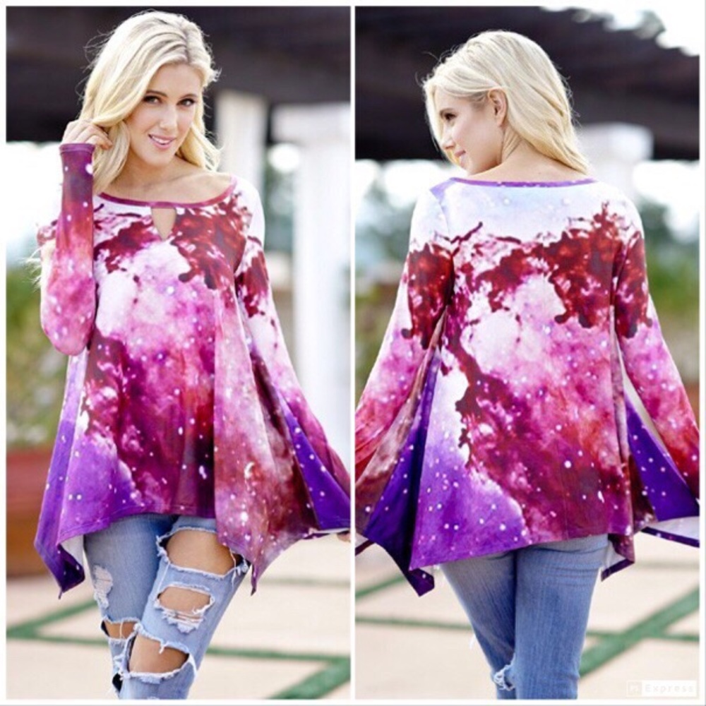 Multi Color Tunic Top with Shark Bite Hem